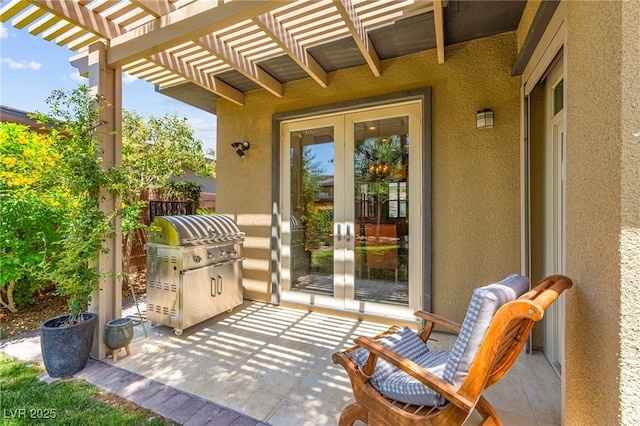 6810 Silver Crescent St, Las Vegas, NV 89148 - view of patio with french doors, a pergola, and a grill