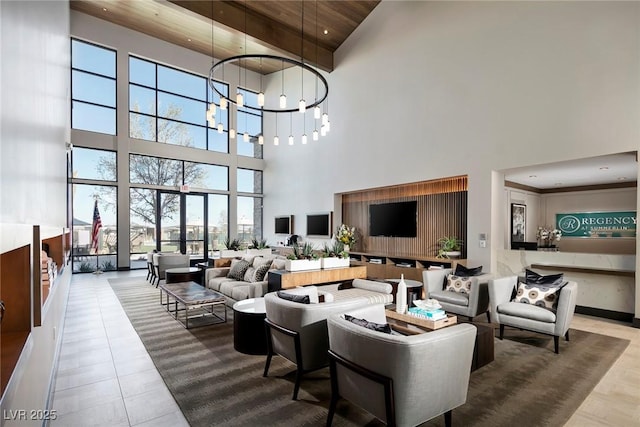 6810 Silver Crescent St, Las Vegas, NV 89148 - lobby with a high ceiling, wood ceiling, and recessed lighting