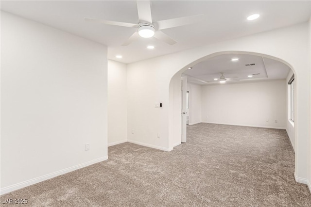 9006 Cedar Door Ave, Las Vegas, NV 89148 - basement with ceiling fan, carpet, arched walkways, and recessed lighting