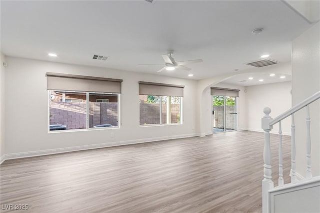 9006 Cedar Door Ave, Las Vegas, NV 89148 - spare room with arched walkways, a ceiling fan, wood finished floors, a smoke detector, and recessed lighting