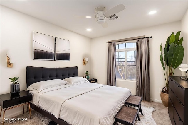 9006 Cedar Door Ave, Las Vegas, NV 89148 - bedroom with light colored carpet, a ceiling fan, and recessed lighting