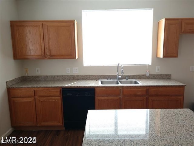 256 Camino Viejo St, Henderson, NV 89012 - kitchen featuring dishwasher, dark wood finished floors, and brown cabinetry