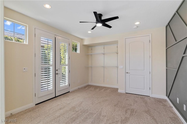 9240 Northfield Park Ct, Las Vegas, NV 89148 - unfurnished bedroom featuring access to exterior, light carpet, recessed lighting, ceiling fan, and french doors