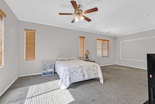 10601 Lessona St, Las Vegas, NV 89141 - bedroom with carpet floors, ornamental molding, and a ceiling fan