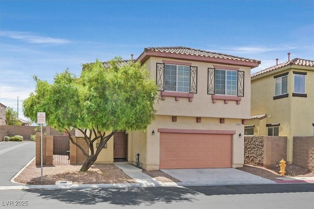 10601 Lessona St, Las Vegas, NV 89141 - view of front of house with an attached garage, stucco siding, concrete driveway, and a tiled roof