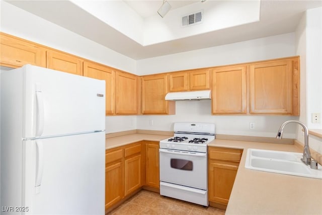 8805 Jeffreys St Unit 1003, Las Vegas, NV 89123 - kitchen featuring white appliances, under cabinet range hood, and light countertops
