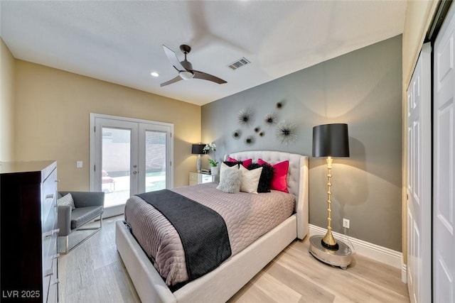 7311 Chaparral Cove Ln, Las Vegas, NV 89131 - bedroom featuring french doors, access to outside, wood finished floors, a ceiling fan, and recessed lighting