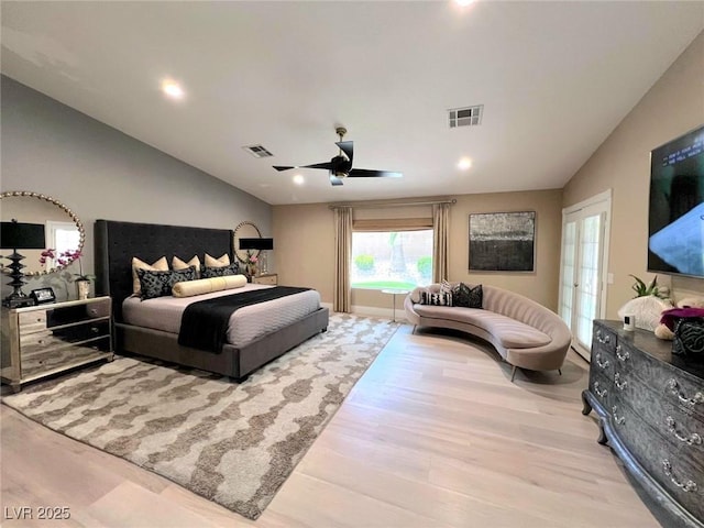 7311 Chaparral Cove Ln, Las Vegas, NV 89131 - bedroom with vaulted ceiling, wood finished floors, a ceiling fan, and recessed lighting