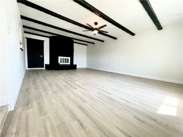 4324 El Conlon Ave, Las Vegas, NV 89102 - unfurnished living room with beamed ceiling, wood finished floors, and a ceiling fan