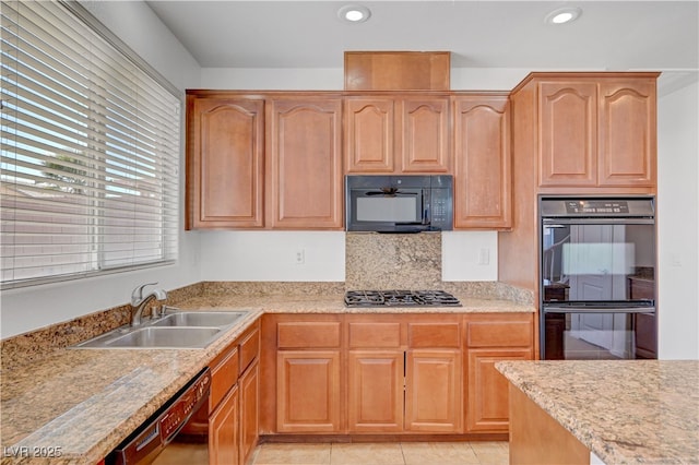 2261 Dalton Ridge Ct, North Las Vegas, NV 89031 - kitchen featuring black appliances, recessed lighting, and decorative backsplash