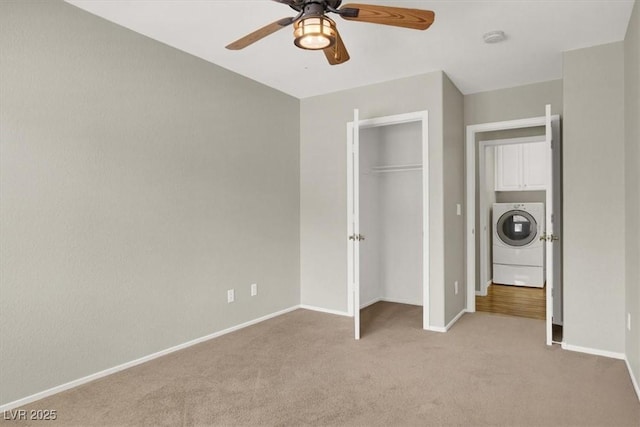 8612 Chiquita Dr, Las Vegas, NV 89128 - unfurnished bedroom featuring washer / dryer, light carpet, a closet, and ceiling fan