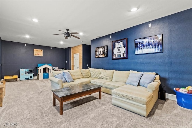 8820 Fall Green Ave, Las Vegas, NV 89129 - carpeted living area featuring recessed lighting and a ceiling fan