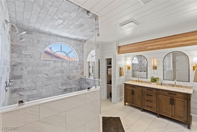 8820 Fall Green Ave, Las Vegas, NV 89129 - bathroom featuring double vanity, walk in shower, and tile patterned floors