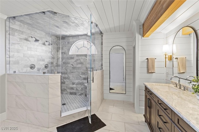 8820 Fall Green Ave, Las Vegas, NV 89129 - bathroom with vanity, a stall shower, and tile patterned floors