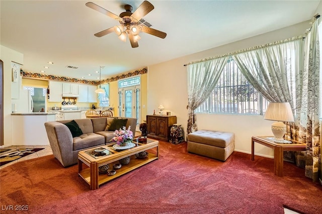 3624 Snowy Pines St, Las Vegas, NV 89147 - carpeted living area featuring a ceiling fan and french doors