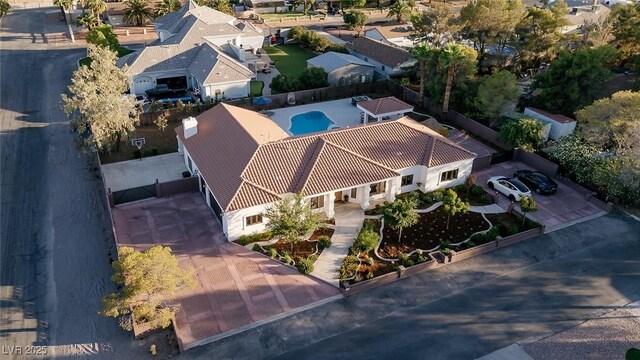 7745 Radcliff St, Las Vegas, NV 89123 - aerial perspective of suburban area with a pool area