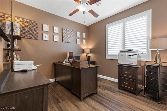 8013 Green River Knob St, Las Vegas, NV 89113 - office area with a ceiling fan and dark wood-style floors