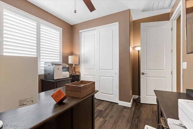 8013 Green River Knob St, Las Vegas, NV 89113 - office featuring dark wood-style floors and a ceiling fan