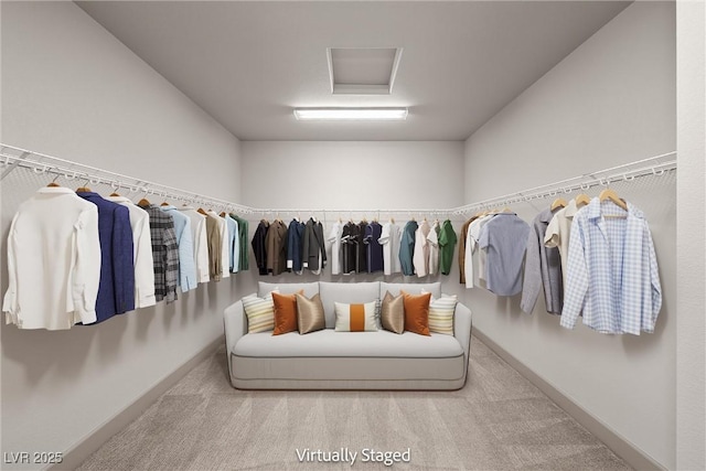 8753 Mann St, Las Vegas, NV 89139 - walk in closet featuring carpet flooring and attic access