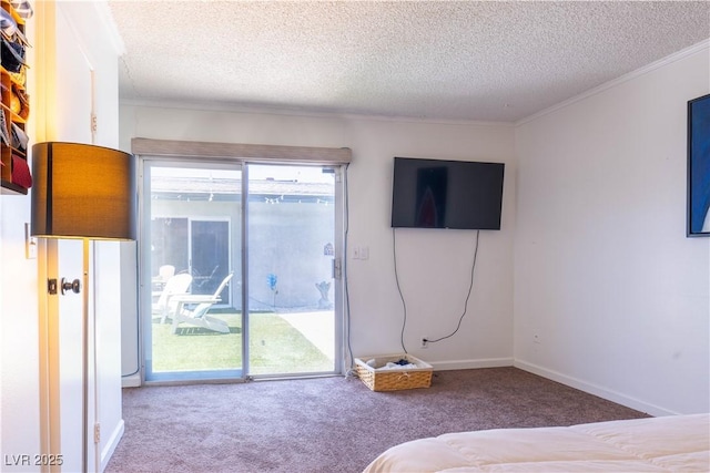 3030 Liberty Cir, Las Vegas, NV 89121 - unfurnished bedroom with access to exterior, carpet floors, crown molding, and a textured ceiling