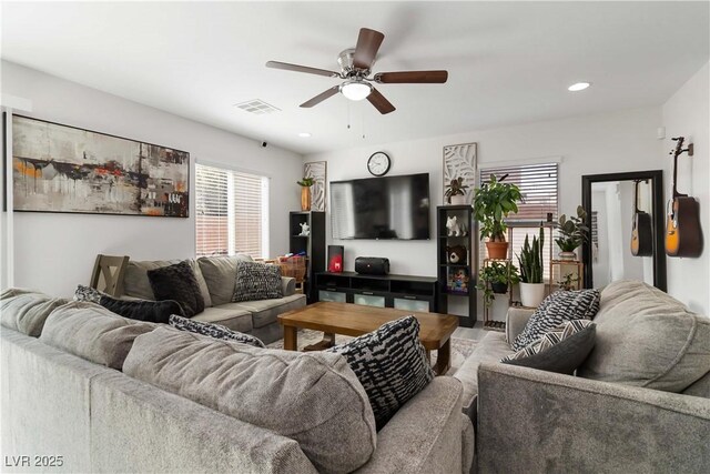 4976 Quiet Morning St, Las Vegas, NV 89122 - living room featuring ceiling fan and recessed lighting