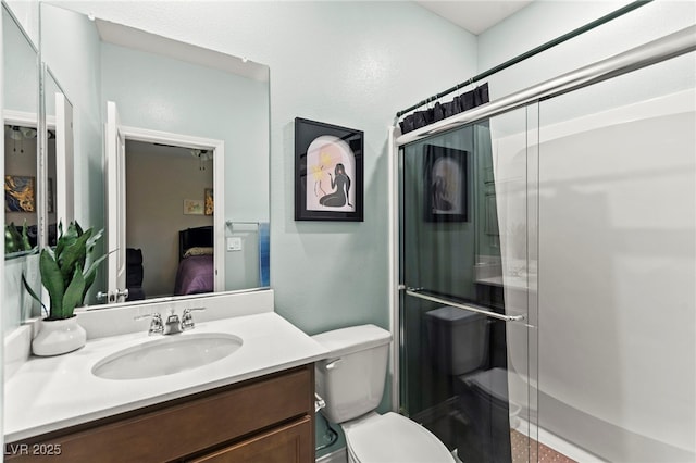 7502 Lush Oasis Ave, Las Vegas, NV 89113 - bathroom featuring a shower stall, ensuite bathroom, and vanity