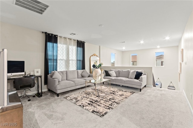 7502 Lush Oasis Ave, Las Vegas, NV 89113 - carpeted living room with an office area and recessed lighting