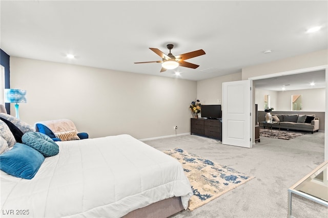 7502 Lush Oasis Ave, Las Vegas, NV 89113 - bedroom featuring light carpet, a ceiling fan, and recessed lighting