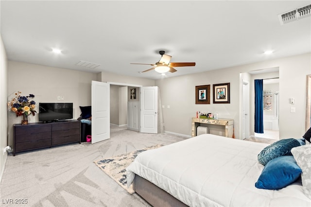 7502 Lush Oasis Ave, Las Vegas, NV 89113 - bedroom featuring light colored carpet, recessed lighting, and a ceiling fan