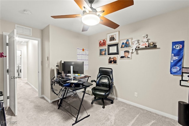 7502 Lush Oasis Ave, Las Vegas, NV 89113 - home office with carpet and a ceiling fan