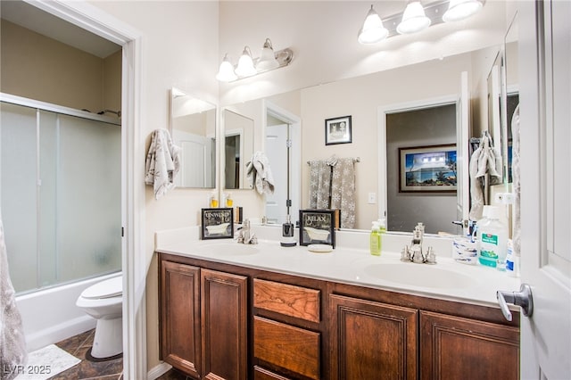 1557 Blue Sierra Ct, Henderson, NV 89074 - full bathroom featuring double vanity and enclosed tub / shower combo