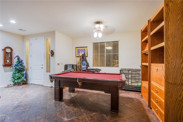 1557 Blue Sierra Ct, Henderson, NV 89074 - game room with billiards, recessed lighting, and a ceiling fan