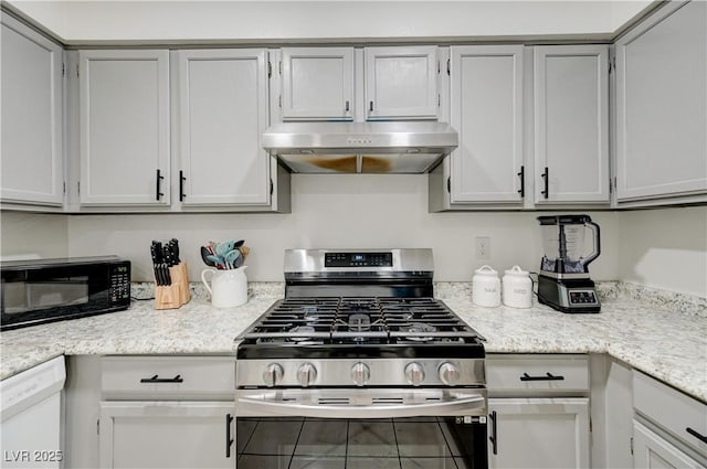 7066 Burcot Ave Unit 59, Las Vegas, NV 89156 - kitchen featuring gas stove, under cabinet range hood, black microwave, and dishwasher