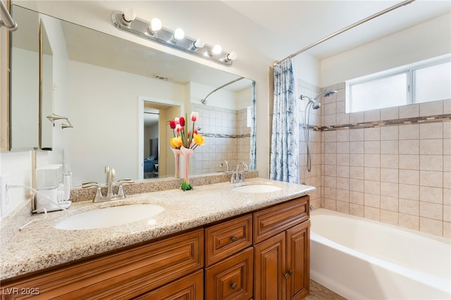 309 Clifton Heights Dr, Las Vegas, NV 89145 - bathroom featuring shower / bath combo with shower curtain and double vanity