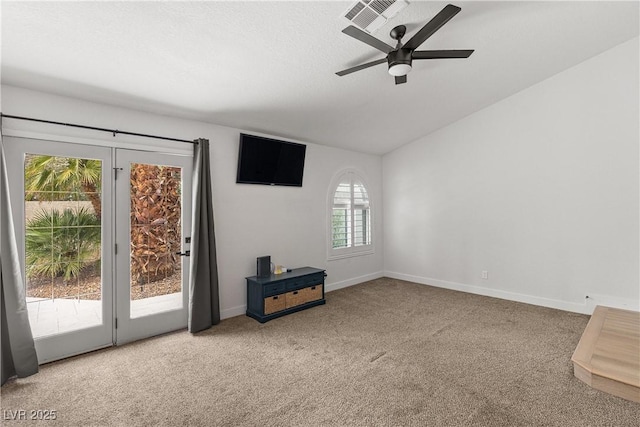1990 Freeman Ct, Henderson, NV 89014 - unfurnished living room featuring lofted ceiling, carpet, and ceiling fan