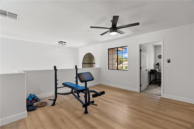 1990 Freeman Ct, Henderson, NV 89014 - exercise area featuring light wood-style floors, a ceiling fan, and a textured ceiling