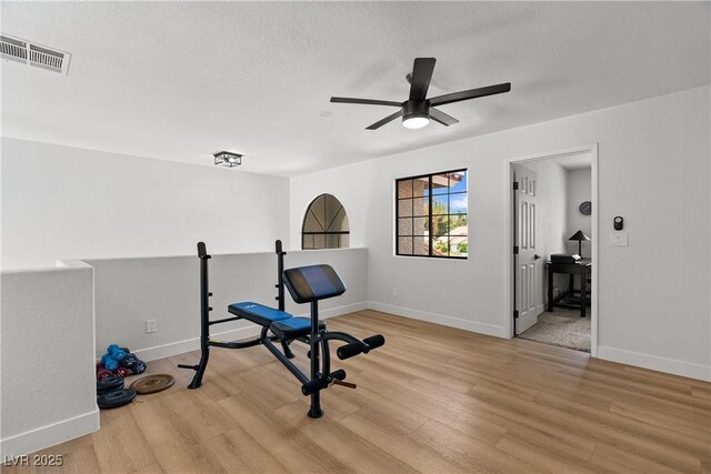 1990 Freeman Ct, Henderson, NV 89014 - exercise area featuring light wood-type flooring, ceiling fan, and a textured ceiling