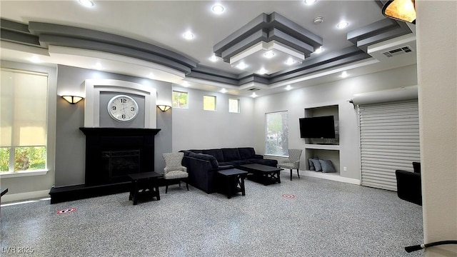 7127 S Durango Dr Unit 310, Las Vegas, NV 89113 - living area featuring a fireplace with raised hearth and recessed lighting