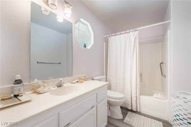 2230 Wagon Ave, Pahrump, NV 89048 - bathroom featuring vanity, shower / bathtub combination with curtain, and wood finished floors