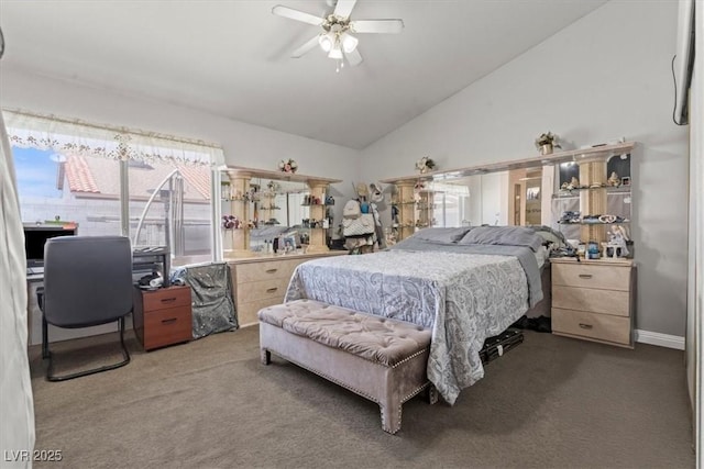 6292 Belgium Dr, Las Vegas, NV 89122 - carpeted bedroom with vaulted ceiling, a ceiling fan, and an office area