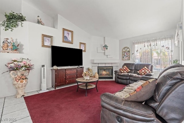 6292 Belgium Dr, Las Vegas, NV 89122 - tiled living room with a tiled fireplace and lofted ceiling