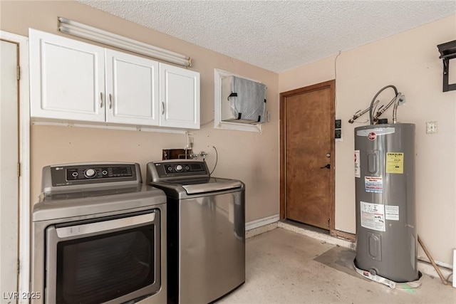 9660 W Ann Rd, Las Vegas, NV 89149 - laundry area with water heater, cabinet space, washing machine and clothes dryer, and a textured ceiling
