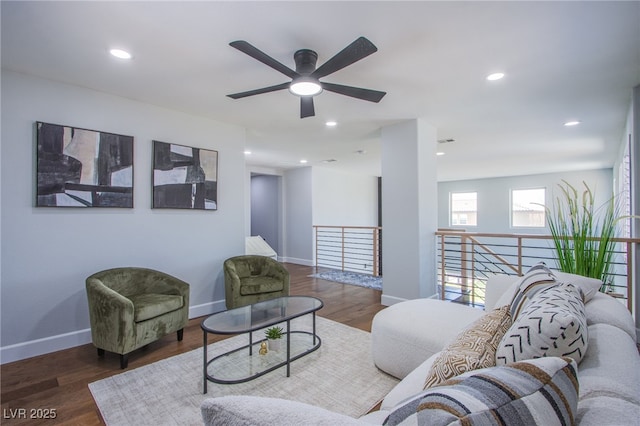 7445 Mezzanine View Ave, Las Vegas, NV 89178 - living room with ceiling fan, wood finished floors, and recessed lighting