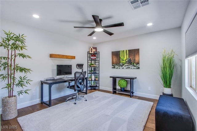 7445 Mezzanine View Ave, Las Vegas, NV 89178 - office space featuring ceiling fan, wood finished floors, and recessed lighting