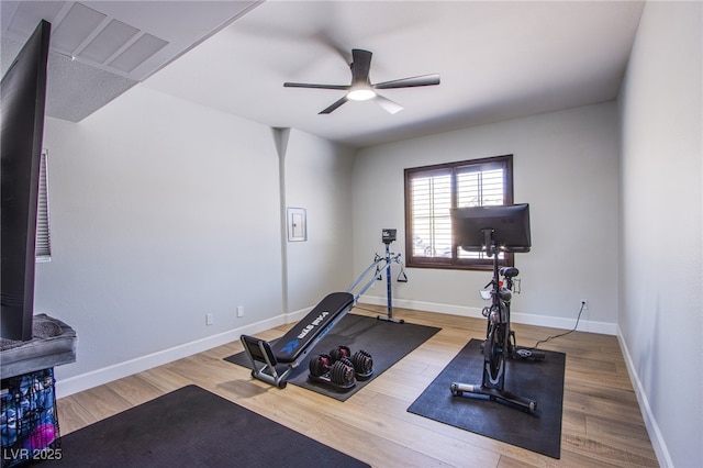 7445 Mezzanine View Ave, Las Vegas, NV 89178 - exercise area with a ceiling fan and wood finished floors