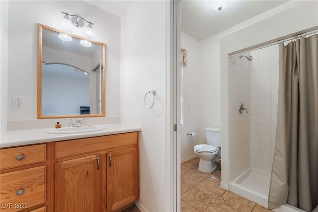 3029 Brownbirds Nest Dr, Henderson, NV 89052 - full bathroom with vanity, a tile shower, and tile patterned flooring