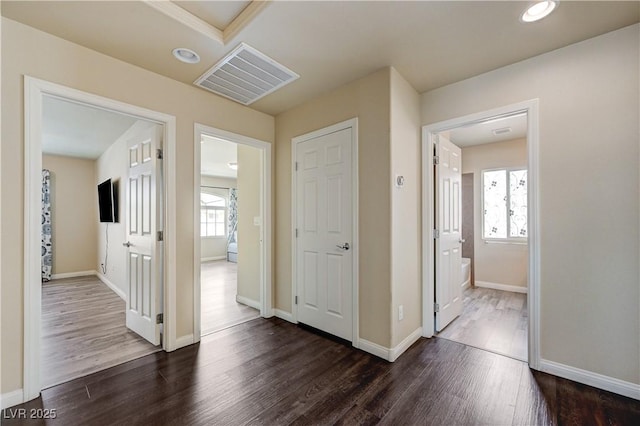 8565 Silver Coast St, Las Vegas, NV 89139 - hallway featuring dark wood finished floors and recessed lighting