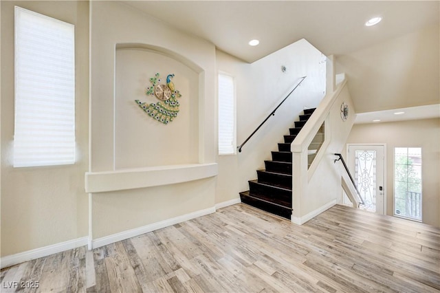 8565 Silver Coast St, Las Vegas, NV 89139 - entrance foyer featuring wood finished floors, recessed lighting, and stairway