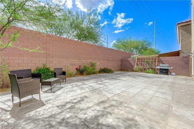 8565 Silver Coast St, Las Vegas, NV 89139 - fenced backyard with a patio area and grilling area