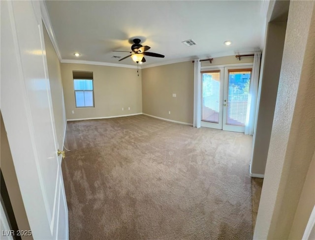 5361 Candlespice Way, Las Vegas, NV 89135 - spare room with carpet flooring, crown molding, a ceiling fan, and recessed lighting